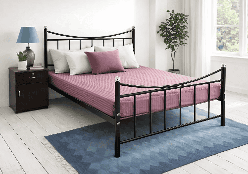 Wrought Iron Double Bed, Mattress 6" and Bedside Table Combo